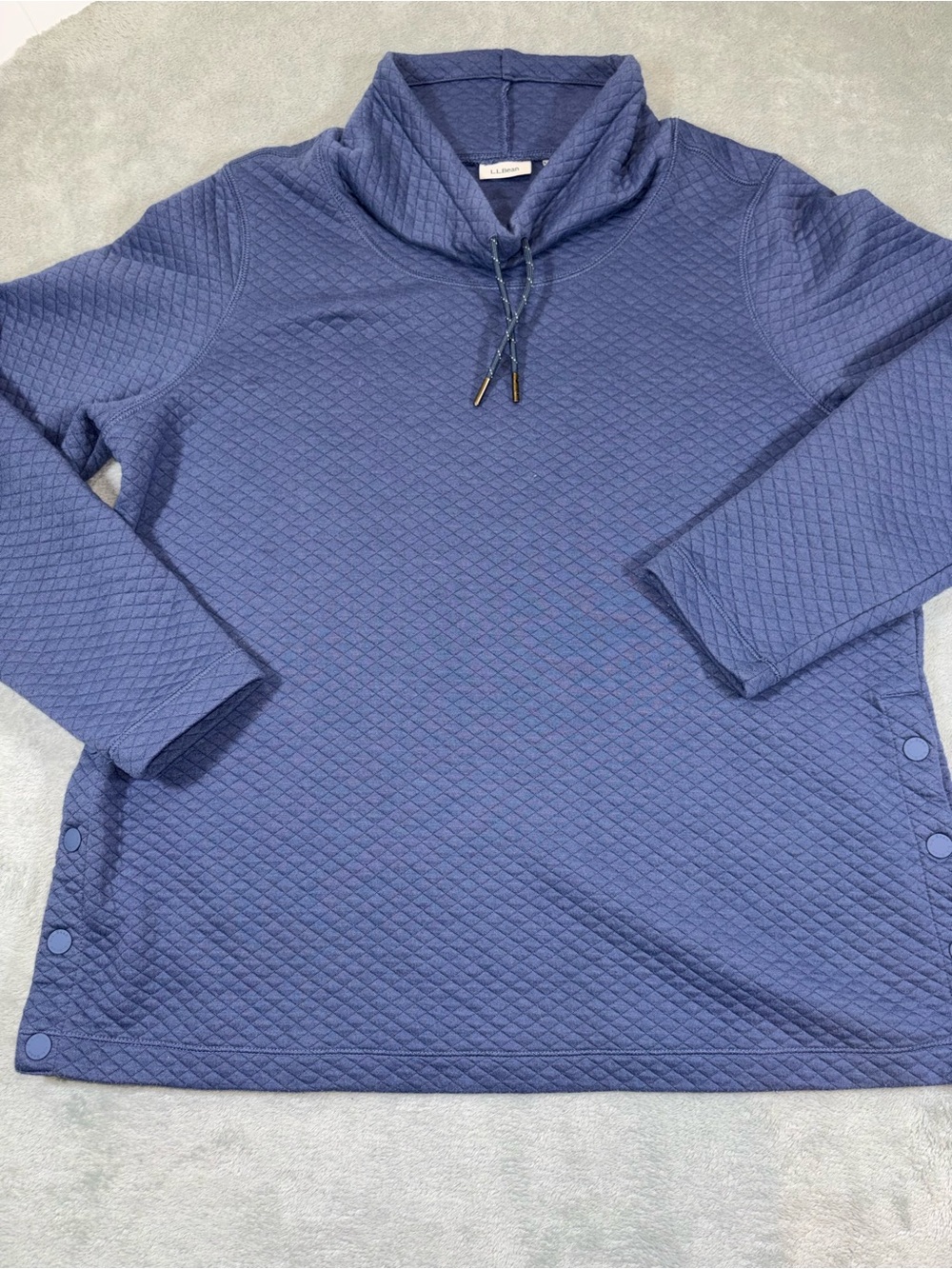 L.L. Bean SoftLight Quilted Funnelneck Tunic Pullover Blue Large